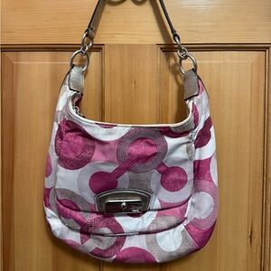 Coach Kristin Graphic OP Art Sequin Hobo Shoulder Bag Purse 19963 Pink Signature